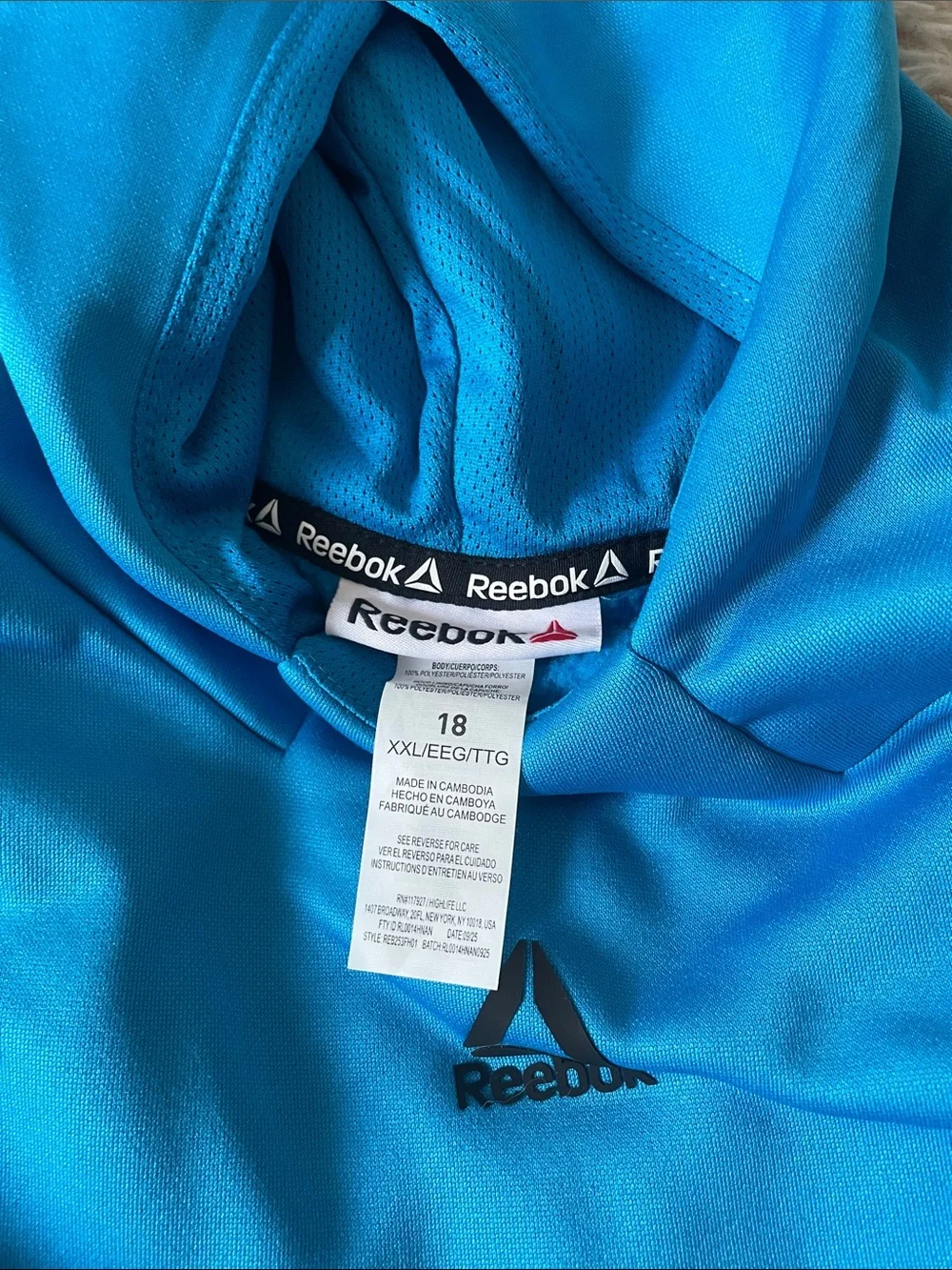 Reebok Turquoise Blue Performance Hoodie with Logo